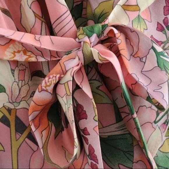 Boho Vintage Floral Print Ruffle Dress Pink Twirl - Picture 4 of 8